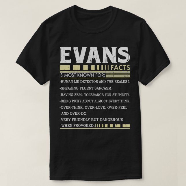Funny Evans FACTS Gift  Evans Name  T-Shirt (Design Front)