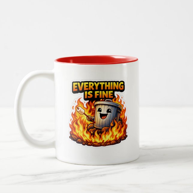  Funny Everything Is Fine Trash Can Mug (Left)