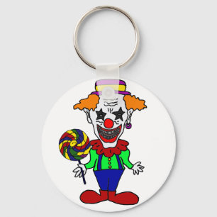 Funny Evil Clown eating Lollipop Candy Cartoon Key Ring