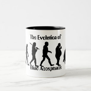 Funny Evolution of Man Parody Two-Tone Coffee Mug