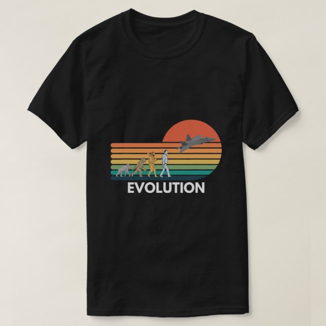 Funny Evolution of Pilot Aeroplane Art F22 Aviatio T-Shirt (Design Front)