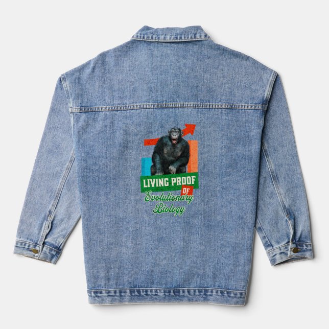Funny Evolutionary Biology Chimp Humour Denim Jacket (Back)
