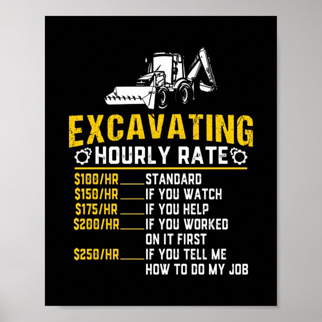 Funny Excavating Hourly Rate Excavator Machine Poster (Front)