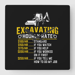 Funny Excavating Hourly Rate Excavator Machine Square Wall Clock