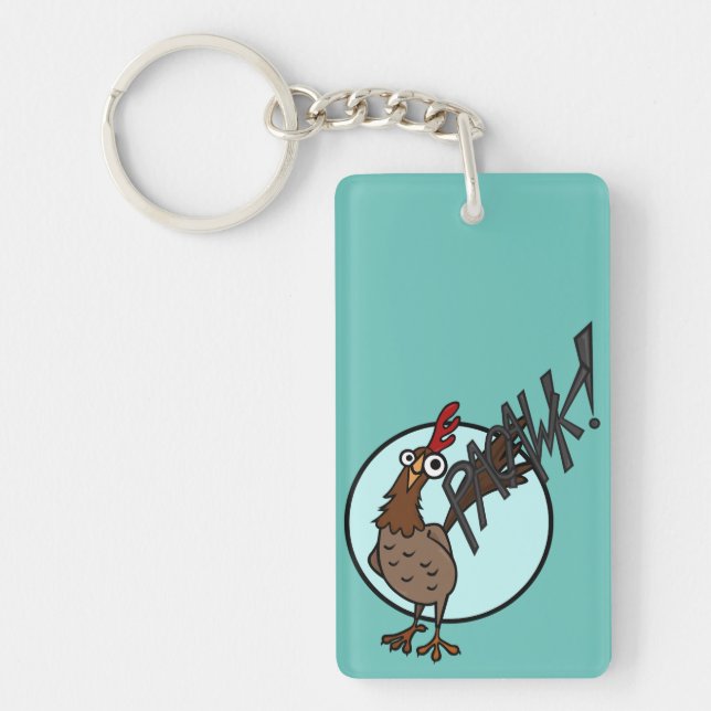 FUNNY EXCITED CHICKEN RECTANGLE KEY CHAIN (Front)
