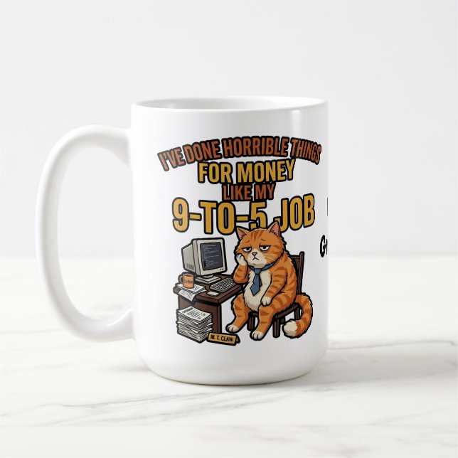 Funny Exhausted Ginger Cat 9-to-5 Work Humour Coffee Mug (Left)