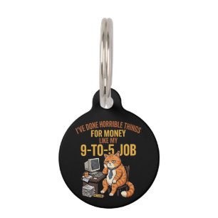 Funny Exhausted Ginger Cat 9-to-5 Work Humour Pet Tag