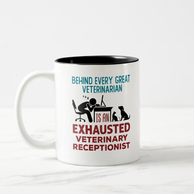 Funny Exhausted Veterinary Receptionist Two-Tone Coffee Mug (Left)