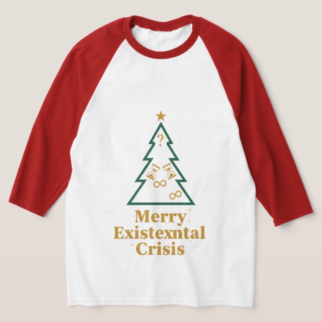Funny Existential Crisis Christmas Tree Raglan T-S T-Shirt (Laydown)