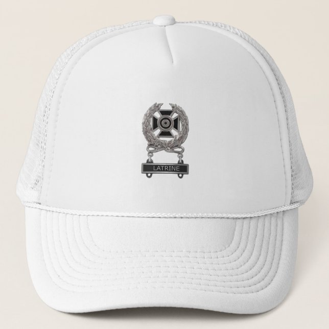 Funny Expert at Latrine Medal Trucker Hat (Front)