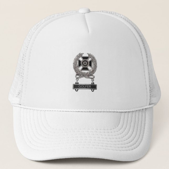 Funny Expert Golfer Medal Trucker Hat (Front)