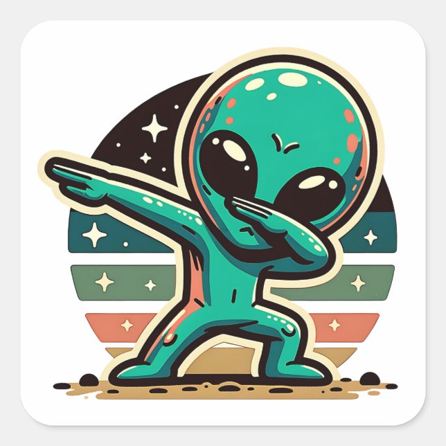 Funny Extraterrestrial Alien Dabbing Square Sticker (Front)