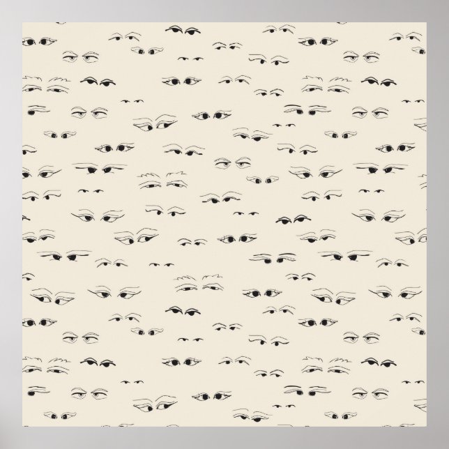 Funny eyes ink drawing fine art pattern poster (Front)