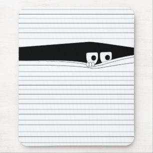 Funny eyes looking out behind the white blinds mouse mat