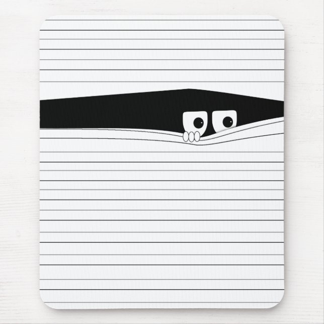Funny eyes looking out behind the white blinds mouse mat (Front)