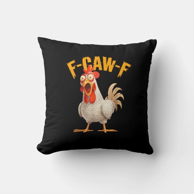 Funny F-Awk-F Chicken F-Caw-F Rooster Pun Retro Vi Cushion (Front)
