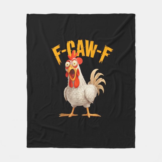 Funny F-Awk-F Chicken F-Caw-F Rooster Pun Retro Vi Fleece Blanket (Front)