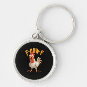 Funny F-Awk-F Chicken F-Caw-F Rooster Pun Retro Vi Key Ring
