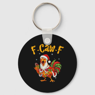 Funny F-caw-f Chicken Christmas Santa Hat Fun Key Ring