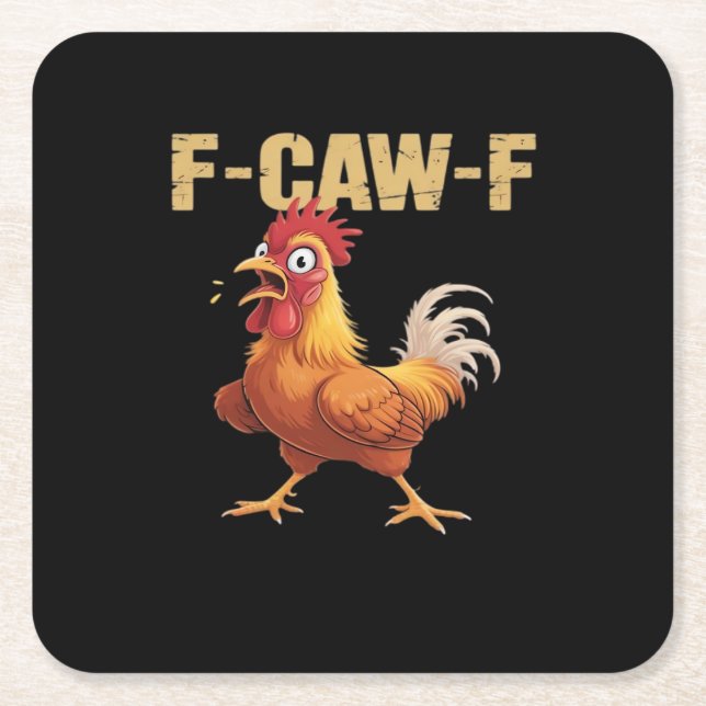 Funny F-Caw-F Chicken Retro Style Square Paper Coaster (Front)