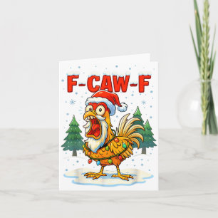 Funny F-caw-f Christmas Chicken Xmas Lights Santa Card