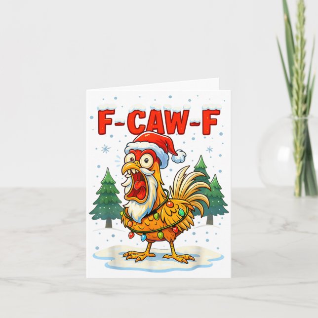 Funny F-caw-f Christmas Chicken Xmas Lights Santa  Card (Front)
