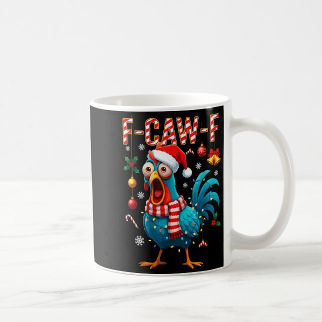 Funny F-caw-f Christmas Chicken Xmas Lights Santa  Coffee Mug (Right)