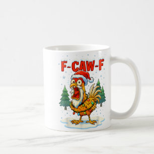Funny F-caw-f Christmas Chicken Xmas Lights Santa Coffee Mug