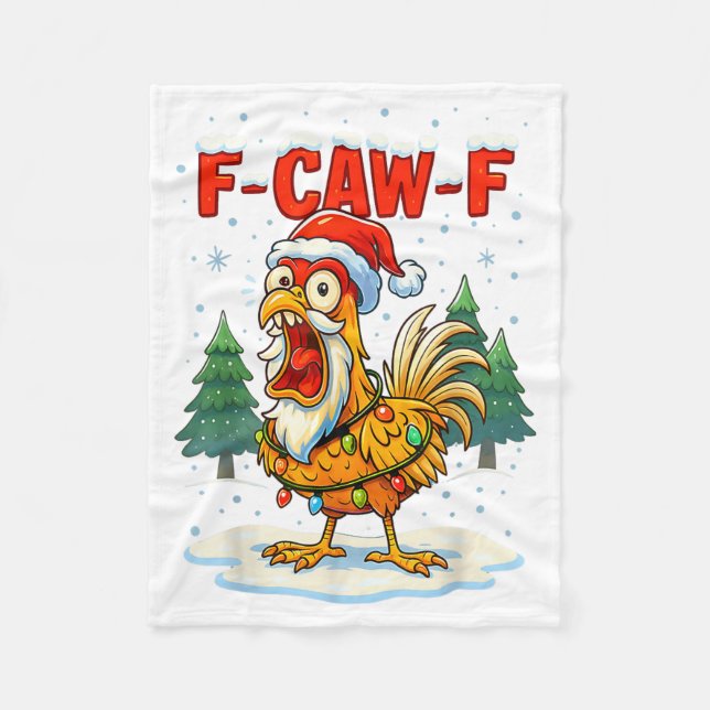 Funny F-caw-f Christmas Chicken Xmas Lights Santa  Fleece Blanket (Front)