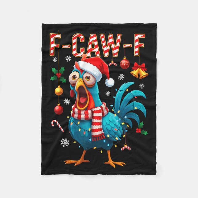 Funny F-caw-f Christmas Chicken Xmas Lights Santa  Fleece Blanket (Front)