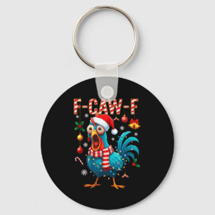 Funny F-caw-f Christmas Chicken Xmas Lights Santa  Key Ring