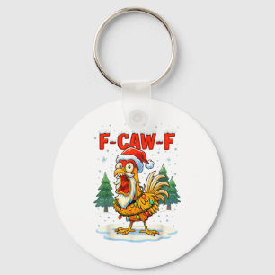 Funny F-caw-f Christmas Chicken Xmas Lights Santa  Key Ring