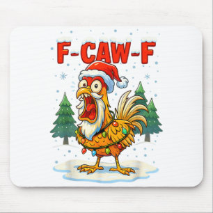 Funny F-caw-f Christmas Chicken Xmas Lights Santa  Mouse Mat