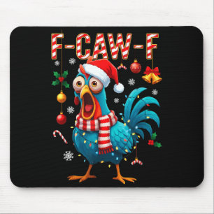 Funny F-caw-f Christmas Chicken Xmas Lights Santa  Mouse Mat