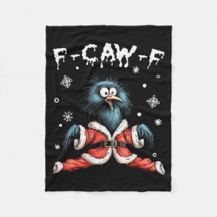 Funny F-caw-f Christmas Crow Santa Xmas Light Blac Fleece Blanket