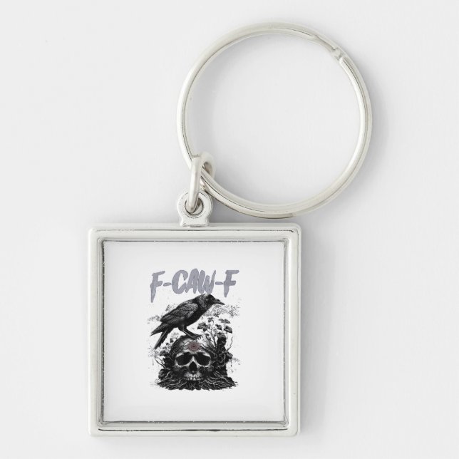 Funny F-Caw-F Crow Funny Halloween Retro Classic Key Ring (Front)