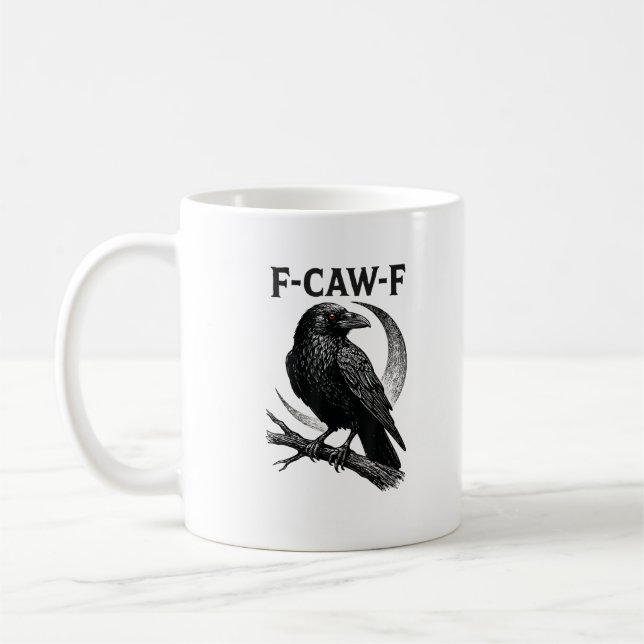 Funny F-Caw-F Crow Retro Graphic Coffee Mug (Left)