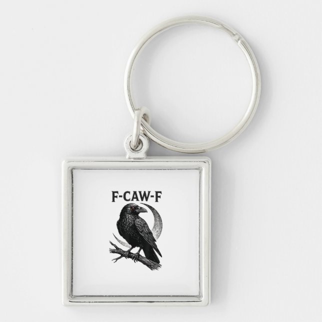 Funny F-Caw-F Crow Retro Graphic Key Ring (Front)