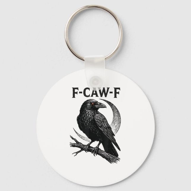 Funny F-Caw-F Crow Retro Graphic Key Ring (Front)