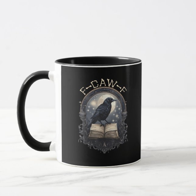 Funny F-Caw-F Raven Bird Saying Graphic Retro Clas Mug (Left)