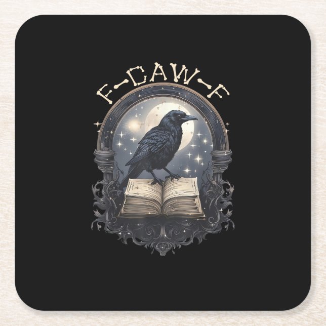 Funny F-Caw-F Raven Bird Saying Graphic Retro Clas Square Paper Coaster (Front)