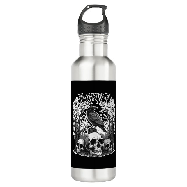 Funny F Caw F Raven Halloween 710 Ml Water Bottle (Front)