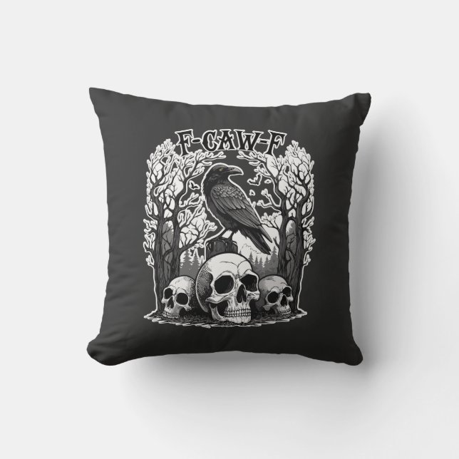 Funny F Caw F Raven Halloween Cushion (Front)