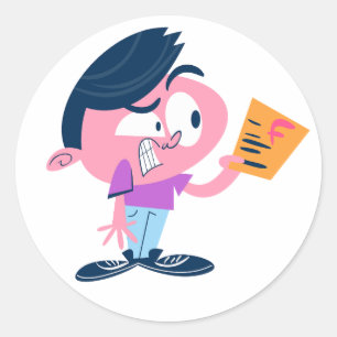 Funny F Grade Exam Shock Student Retro Cartoon Sti Classic Round Sticker