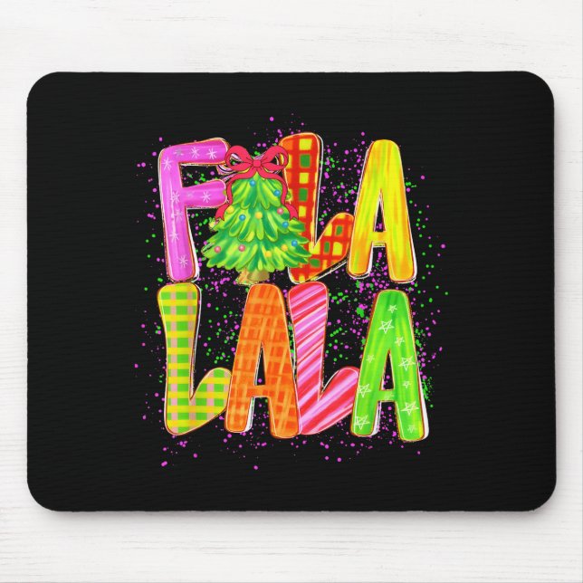 Funny Fa La La Coquette Bow Checkered Christmas Tr Mouse Mat (Front)
