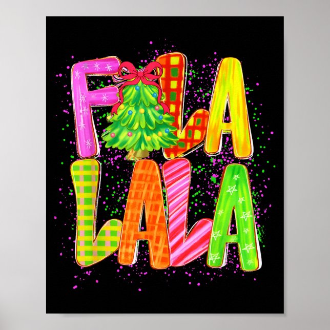 Funny Fa La La Coquette Bow Checkered Christmas Tr Poster (Front)