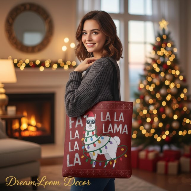 Funny Fa La La Llama Christmas Lights Ugly Sweater Tote Bag (Creator Uploaded)