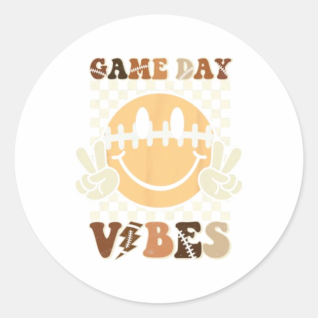 Funny Face American Football Game Day Vibes Sport  Classic Round Sticker (Front)