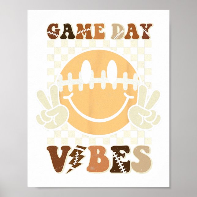 Funny Face American Football Game Day Vibes Sport  Poster (Front)