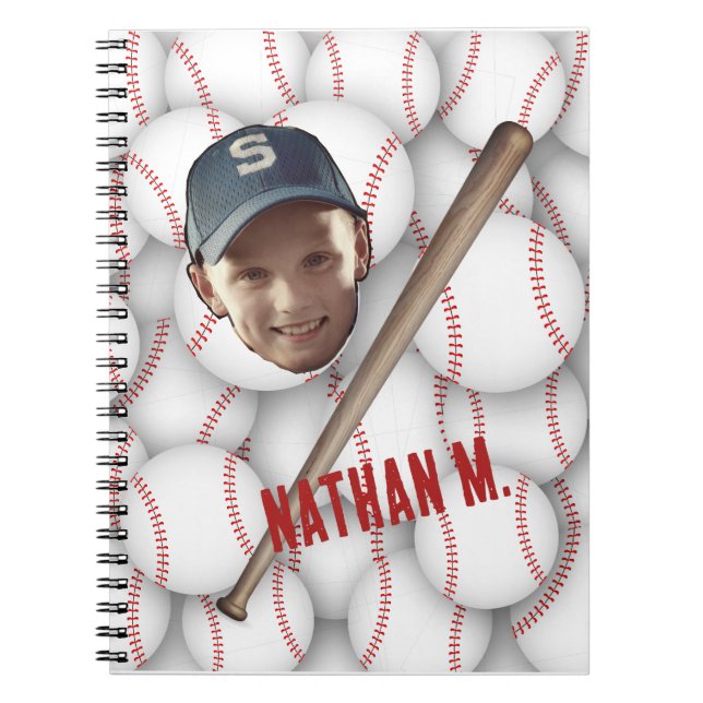 Funny face | Back to School Photo Name Baseball Notebook (Front)